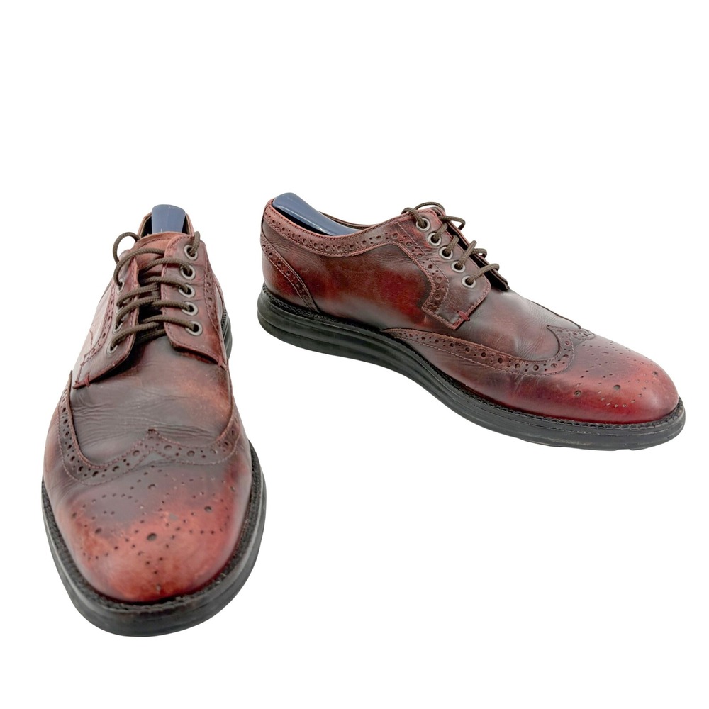 Donald J Pliner Wingtip Oxford Mens 9.5M Burgundy Burnished Leather Luxury